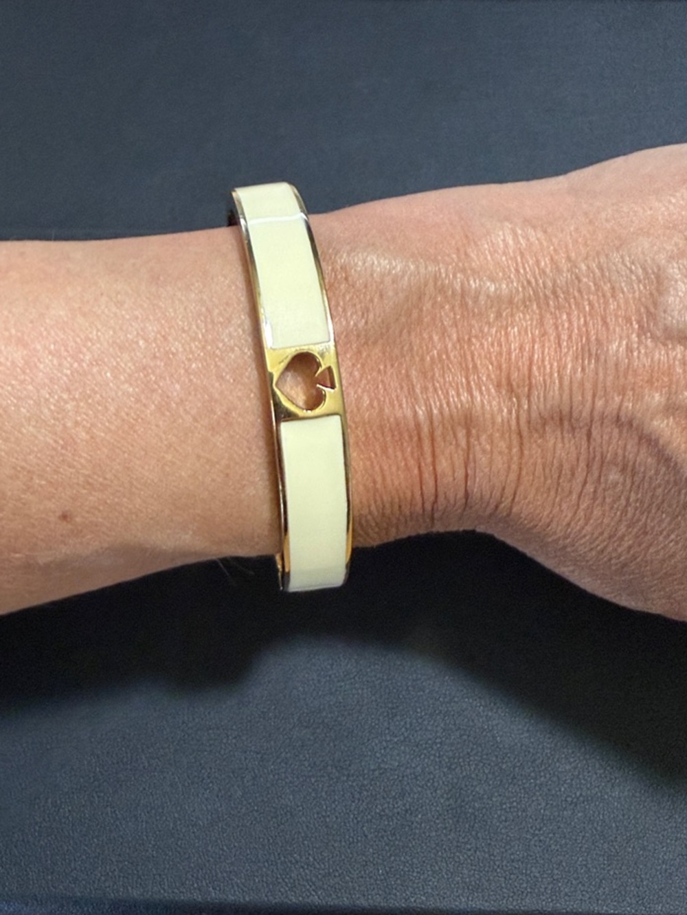 kate spade Gold and White Enamel Hinged Bangle Bracelet